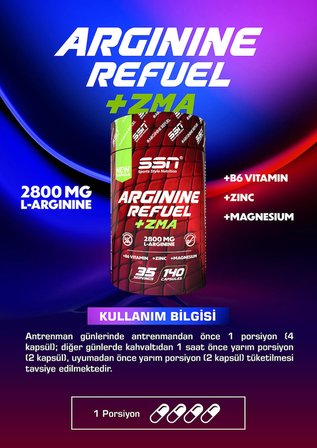 SSN Sports Style Nutrition Arginine Refuel ZMA 140 Kapsül Amino Asit Mineral