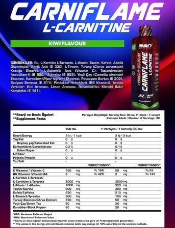 SSN Sports Style Nutrition Carniflame 3000 Mg 900 mL (Kivi) L Karnitin L Carnitine