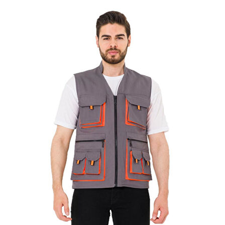 Şensel, Reflektörlü Çok Cepli Yelek, Gri-Turuncu -118E1332-