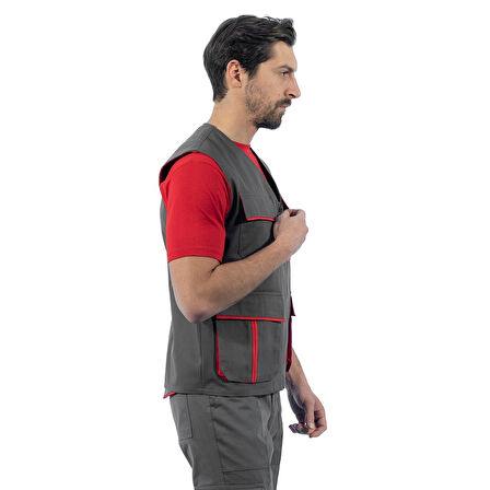 Şensel, Yelek, Gri-Kırmızı -118E3548- Dört Cepli, Mevsimlik