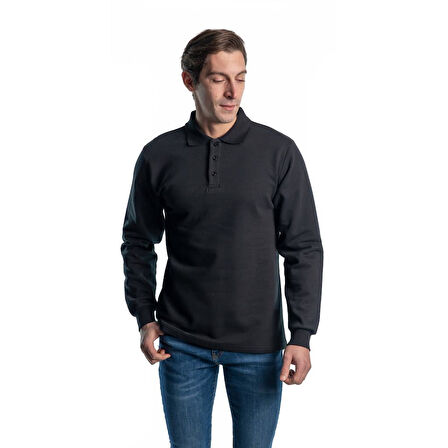 Şensel, Sweatshirt, Siyah, Polo Yaka -107E5350- Pamuklu, Kışlık