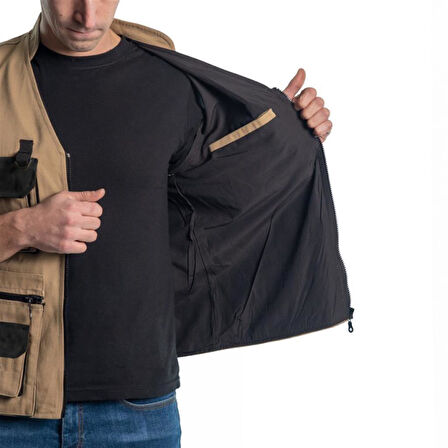 Şensel, Çok Cepli Yelek, Bej-Siyah -118E1357- Dört Mevsim-Vest