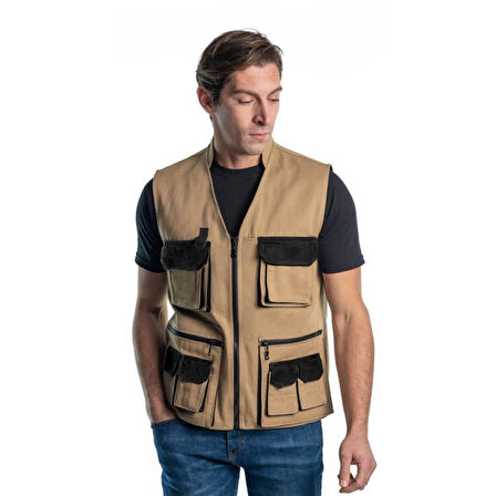 Şensel, Çok Cepli Yelek, Bej-Siyah -118E1357- Dört Mevsim-Vest