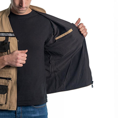 Şensel, Reflektörlü Çok Cepli Yelek Bej-Siyah -118E1557-