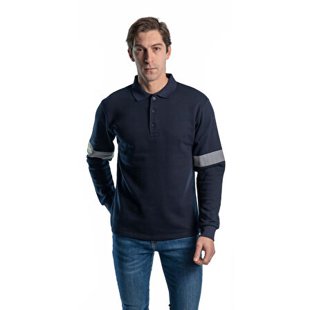 Şensel, Reflektörlü Sweatshirt, Lacivert, Polo Yaka -107E5645-