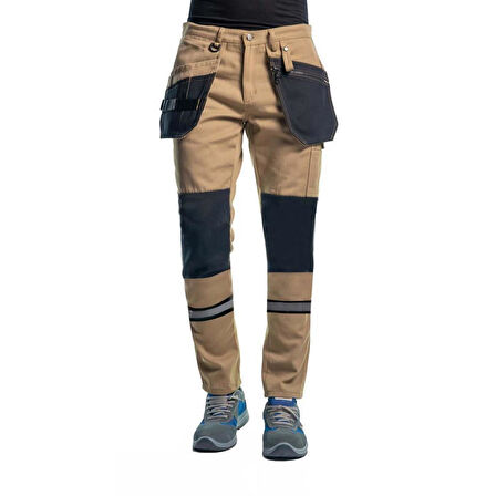 Şensel, Reflektörlü Çok Cepli İş Pantolonu, Bej-Siyah -54E3057-