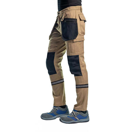 Şensel, Reflektörlü Çok Cepli İş Pantolonu, Bej-Siyah -54E3057-