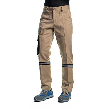 Şensel, Reflektörlü İş Pantolonu, Bej-Siyah, Komando Cepli -54E3357-