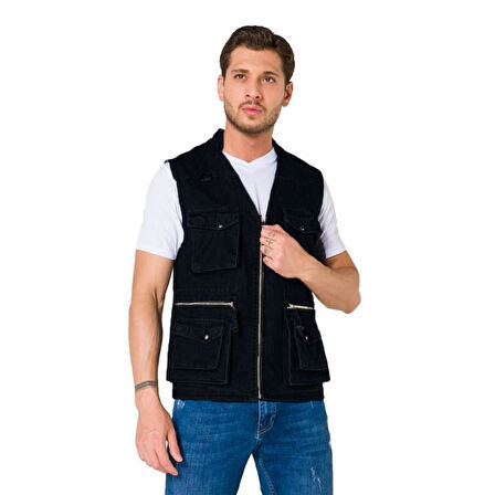 Şensel, Çok Cepli Kot Yelek, Lacivert -118E2145- Dört Mevsim