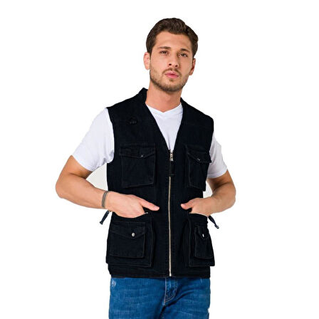 Şensel, Çok Cepli Kot Yelek, Lacivert -118E2145- Dört Mevsim