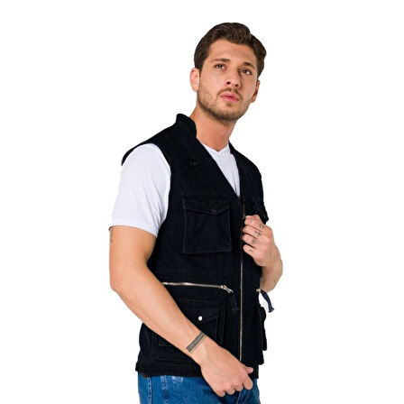 Şensel, Çok Cepli Kot Yelek, Lacivert -118E2145- Dört Mevsim