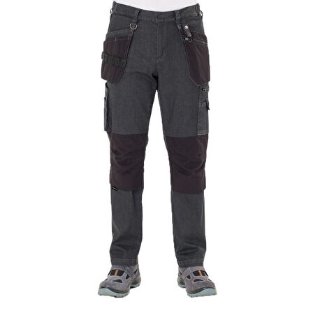 Şensel, Çok Cepli Kot İş Pantolonu, Gri-Siyah -54E6037- Esnek