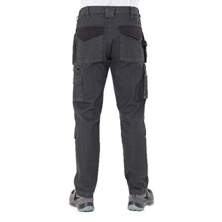 Şensel, Çok Cepli Kot İş Pantolonu, Gri-Siyah -54E6037- Esnek