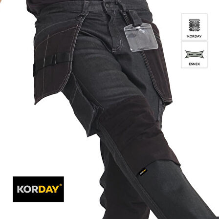 Şensel, Çok Cepli Kot İş Pantolonu, Gri-Siyah -54E6037- Esnek