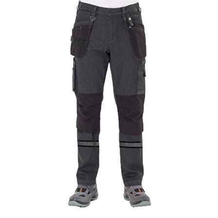 Şensel, Reflektörlü Çok Cepli Kot İş Pantolonu, Gri-Siyah -54E6337-