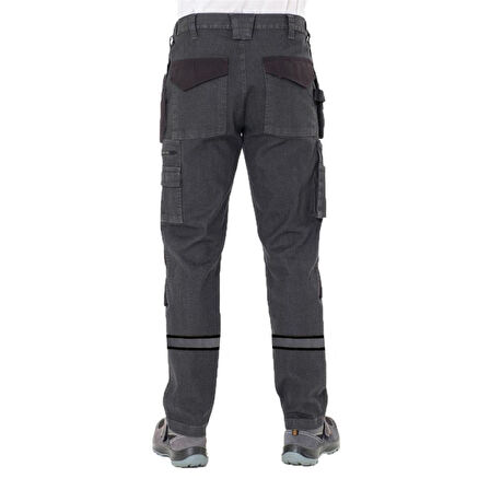 Şensel, Reflektörlü Çok Cepli Kot İş Pantolonu, Gri-Siyah -54E6337-