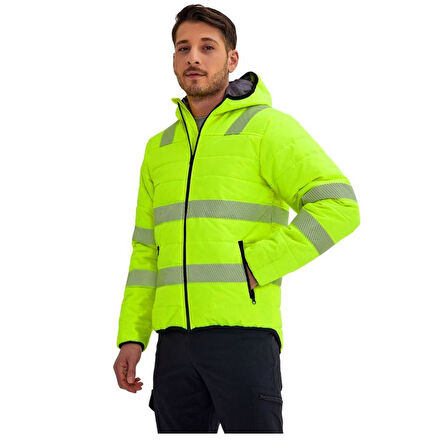 Şensel, Reflektörlü Kapitoneli Mont, Fosforlu Sarı -61E1166-