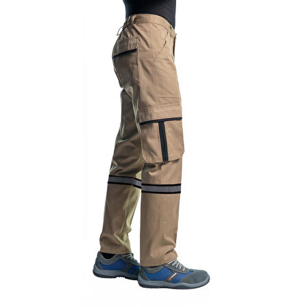 Şensel, Reflektörlü İş Pantolonu, Bej-Siyah, Komando Cepli -54E3357-