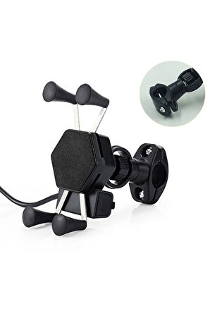 X Serisi Motosiklet Bisiklet Telefon Tutucu - Gidon Bağlantılı - Usb Girişli
