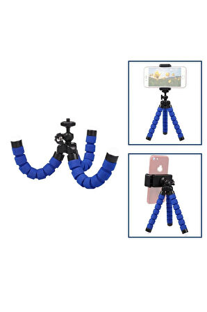 Mini Esnek Ahtapod Tripod + Telefon Tutucu / Mavi