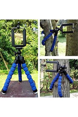 Mini Esnek Ahtapod Tripod + Telefon Tutucu / Mavi