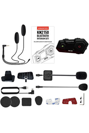Kn2150 Motosiklet Kask Interkom Bluetooth Intercom Kulaklık Seti Siyah Hediye Seti
