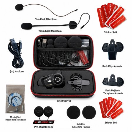 Knmaster KN6100 PRO Motosiklet Kask İnterkom Bluetooth Intercom Kulaklık Seti