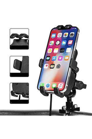 Usb Şarj Soketli Ayna Ve Gidon Bağlantılı Telefon Tutucu