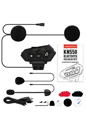 Kn550 Motosiklet Bluetooth Kulaklık Mikrofon Seti Siyah Hediye Seti
