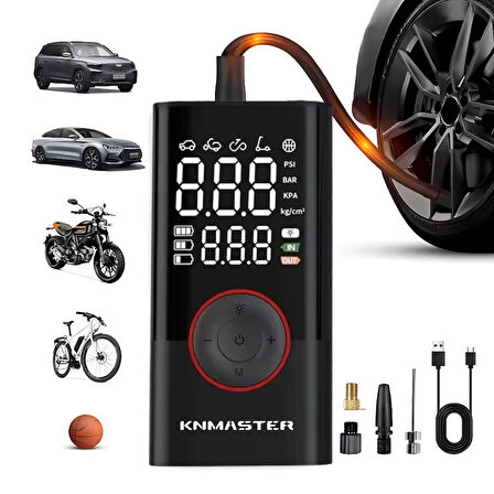 Knmaster LP200 - 150 PSI Dijital Şarjlı Akıllı Lastik Pompası | Taşınabilir Hava Kompresörü
