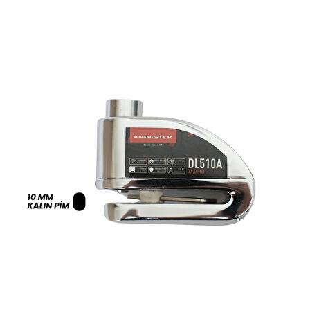 KNMASTER DL510A 10 mm Alarmlı Disk Kilidi | Hatırlatma Kablosu ve Taşıma Çantası Hediye | Kırmızı