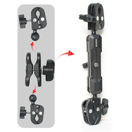 KNMASTER MC-200L – 360° Ayarlanabilir Motosiklet Çift Yengeç Kelepçeli (Double Clamp) Aksiyon Kamera Destek Aparatı (28 cm)