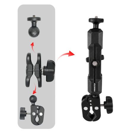 KNMASTER MC-200L – 360° Ayarlanabilir Motosiklet Çift Yengeç Kelepçeli (Double Clamp) Aksiyon Kamera Destek Aparatı (28 cm)