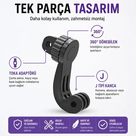 KNMASTER 360° Döner Montaj Adaptörü - GoPro, DJI ve Insta360 Uyumlu Aksiyon Kamera Aparatı