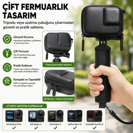 KNMASTER Aksiyon Kamerası Taşıma Çantası – DJI / Insta360 Kameralar Uyumlu Sert Koruyucu Çanta