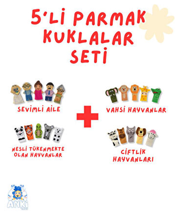 4'lü Parmak Kukla Seti: Vahşi, Çiftlik, Nesli Tükenen Hayvanlar ve Sevimli Aile