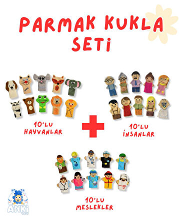 30'lu Parmak Kukla Seti: Hayvanlar, İnsanlar ve Meslekler