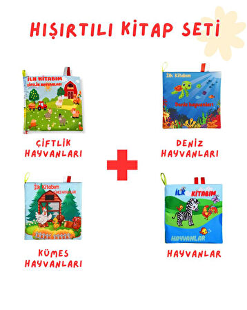 4'LÜ HIŞIRTILI KİTAP SETİ: İLK KİTABIM HAYVANLAR & ÇİFTLİK,KÜMES,DENİZ HAYVANLARI