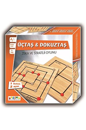 Zekice Ahşap Üç Taş & Dokuz Taş ( 2 Oyun 1 Arada )