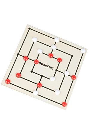 Zekice Ahşap Üç Taş & Dokuz Taş ( 2 Oyun 1 Arada )