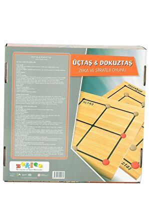 Zekice Ahşap Üç Taş & Dokuz Taş ( 2 Oyun 1 Arada )
