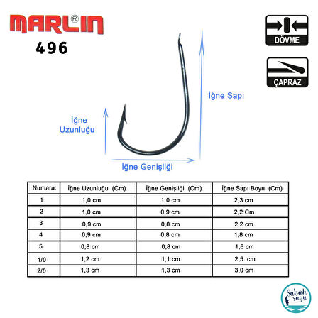 Marlin 496 Çapraz Tekli Olta İğnesi Mavi #2 (100 adet)