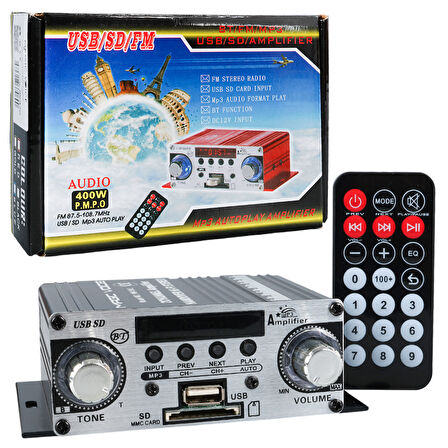 MagicVoice YW-191L 12 Volt 100 Watt Motosiklet Bluetooth Amfi USB/SD 2 Kanal Pazarcı - Anfi (125X95X40mm) 