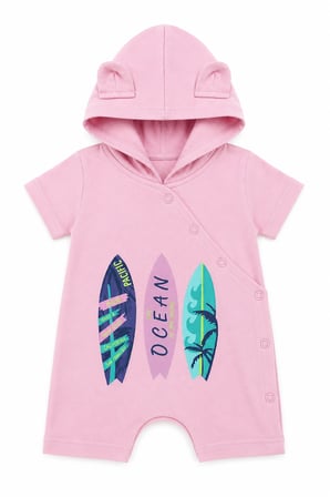 Kapüşonlu Ocean Baskılı Kısa Kollu Unisex Bebek Tulum 10231