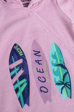 Kapüşonlu Ocean Baskılı Kısa Kollu Unisex Bebek Tulum 10231