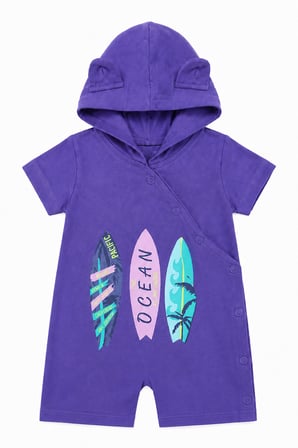 Kapüşonlu Ocean Baskılı Kısa Kollu Unisex Bebek Tulum 10231