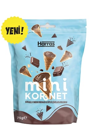 Kakaolu fındık kreması ve sütlü çikolata dolgulu mini kornet 75 gr X 4 Adet