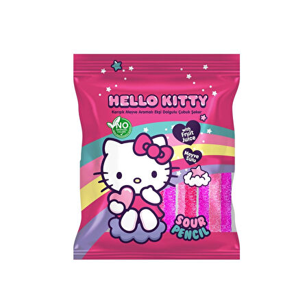 Hello Kitty Sour Pencil Karışık Meyve Ar.Ekşi Dolgulu Çubuk Şeker 80 Gr.
