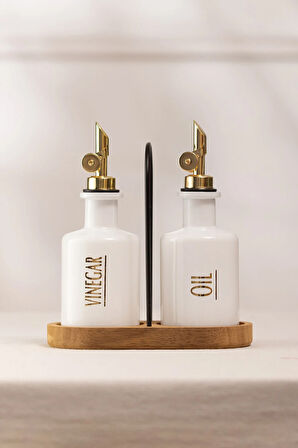 Marbella Bambu Stantlı 2'li Yağlık-Sirkelik Seti Beyaz 200 cc