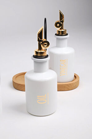 Marbella Bambu Stantlı 2'li Yağlık-Sirkelik Seti Beyaz 200 cc